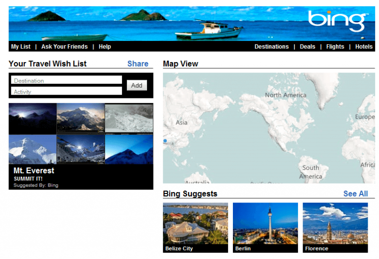 Bing Creates Travel Wish List Facebook Apps